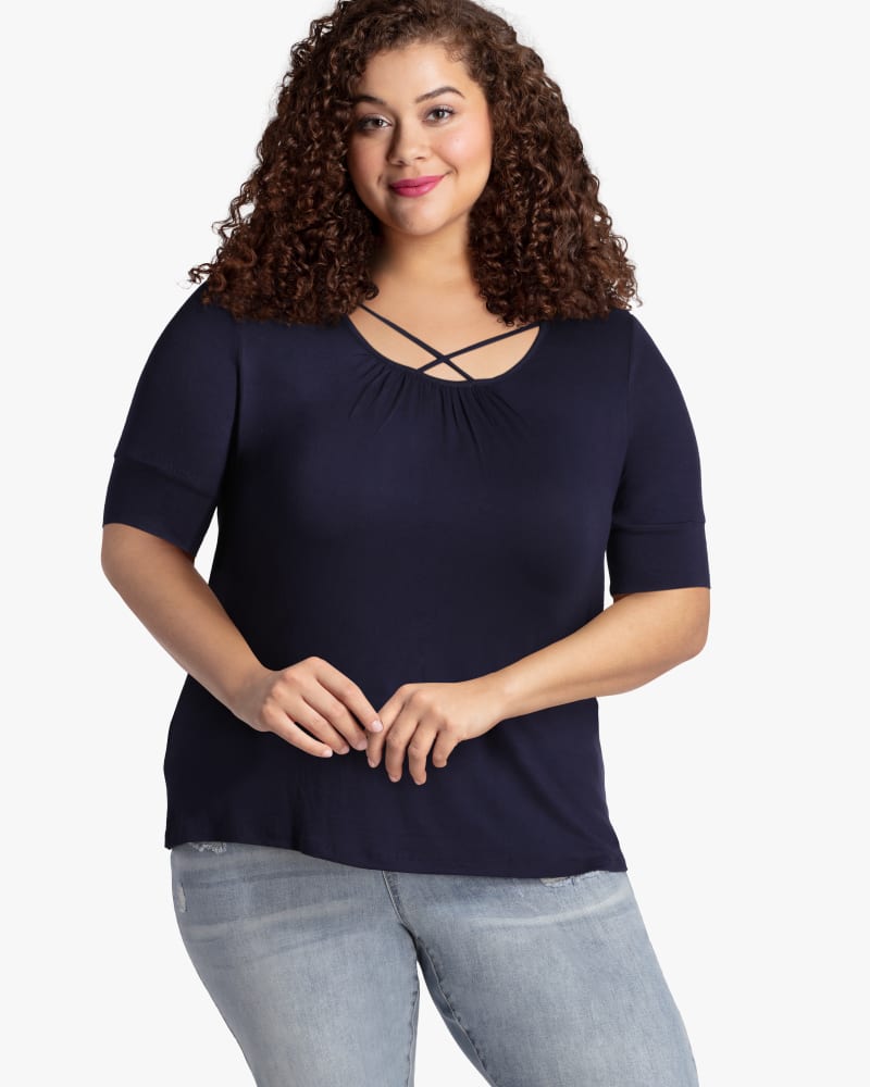 Front of plus size Karlie Criss-Cross Scoopneck Top by Molly&Isadora | Dia&Co | dia_product_style_image_id:117890